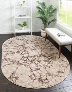 unique loom oasis collection area rug - breeze (8' x 10' oval, brown/ beige)