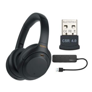 sony wh-1000xm4 wireless noise canceling over-ear headphones (black) with knox gear 4-port usb 3.0 hub and usb bluetooth dongle adapter work from home bundle (3 items)