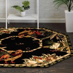 Unique Loom Barnyard Collection Area Rug - Farm (5' 3" Octagon, Black/ Cream)