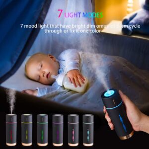 Humidifier with Essential Oils humidifiers,Mini Cool Mist Humidifier Ultrasound for Bedroom,Desktop,Travel,Car 7 Colorful,Two Spray Modes,Auto Shut-Off Black