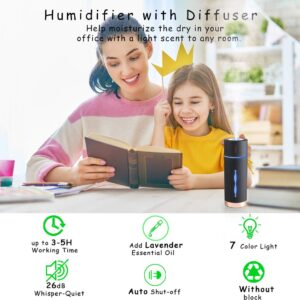 Humidifier with Essential Oils humidifiers,Mini Cool Mist Humidifier Ultrasound for Bedroom,Desktop,Travel,Car 7 Colorful,Two Spray Modes,Auto Shut-Off Black