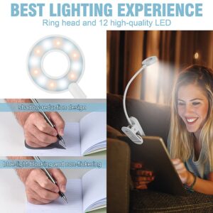 Visson Stepless Dimming Book Light,12 LED Reading Lights for Books in Bed,3 Color Temperature,Rechargeable Clip-on Light with Magnetic Function.Perfect for Bookworms,Kids