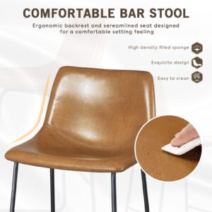 LEMBERI 30 inch Bar Stools Set of 2, Modern Bar Height Barstools, Faux Leather Stool with Back and Metal Leg, Armless Tall Bar Dining Chairs for Pub Counter Kitchen (Whisky, 2pcs 30")