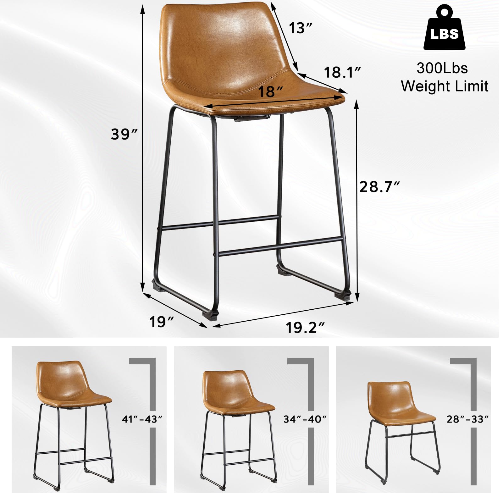 LEMBERI 30 inch Bar Stools Set of 2, Modern Bar Height Barstools, Faux Leather Stool with Back and Metal Leg, Armless Tall Bar Dining Chairs for Pub Counter Kitchen (Whisky, 2pcs 30")