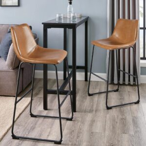 LEMBERI 30 inch Bar Stools Set of 2, Modern Bar Height Barstools, Faux Leather Stool with Back and Metal Leg, Armless Tall Bar Dining Chairs for Pub Counter Kitchen (Whisky, 2pcs 30")