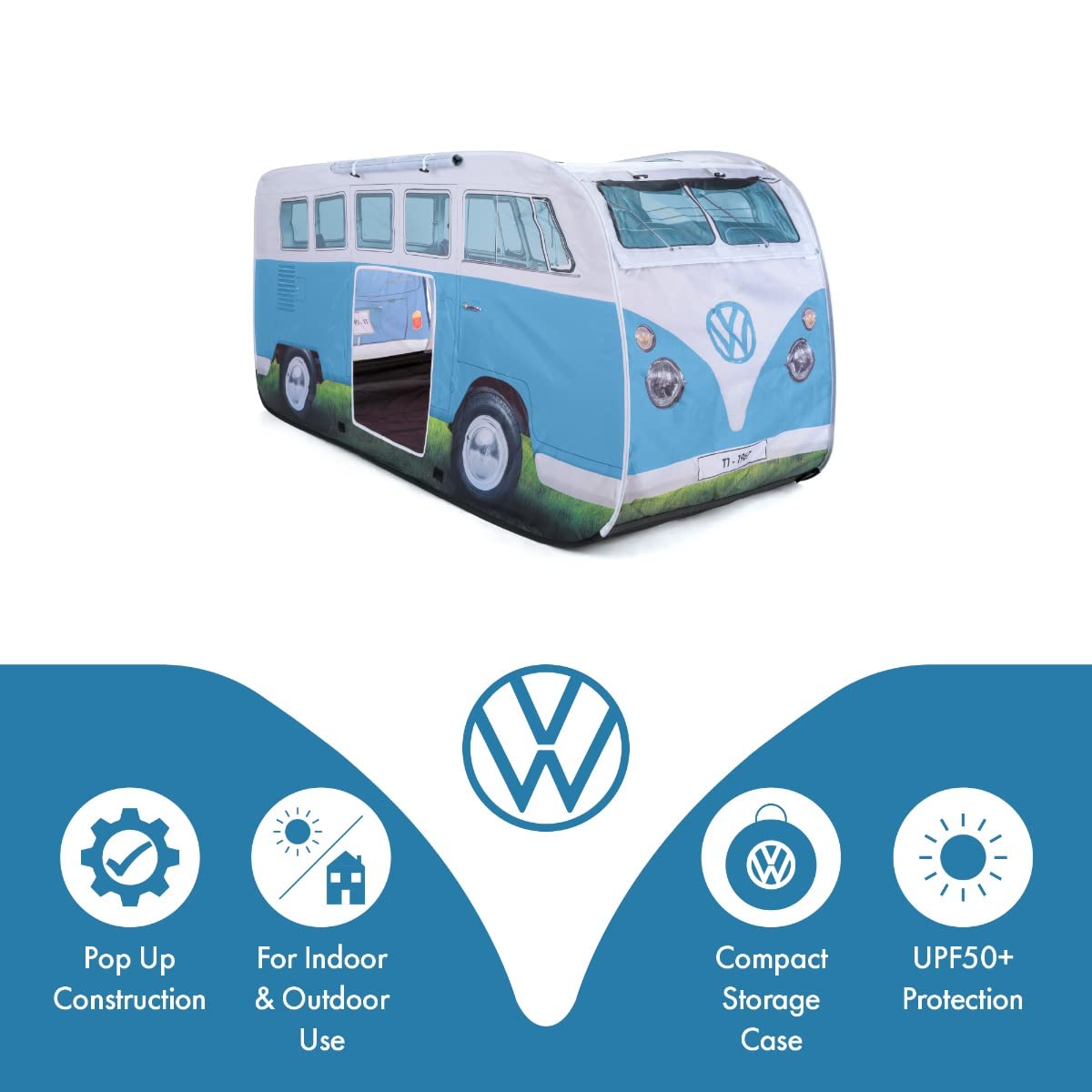 Board Masters Volkswagen Pop Up Kids Play Tent – Outdoor Indoor Instant Beach Sun Shelter Tent for Kids Baby Toddler – VW Camper Van Bus - Multiple Colours