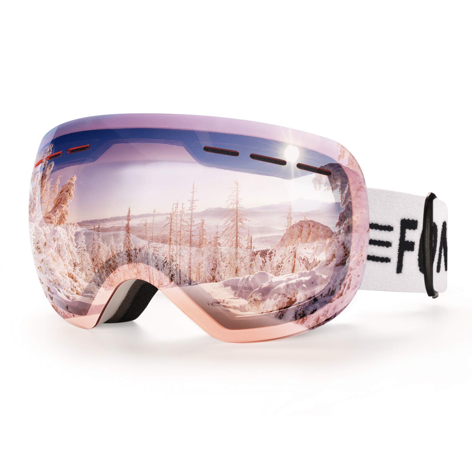 FONHCOO Ski Goggles for Men Women,Anti-Fog OTG Snow Snowboard Glasses with Detachable Lens for Skiing Skating,UV Protection Anti-Glare Pink