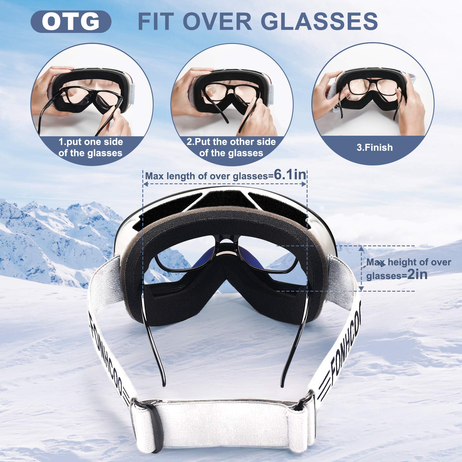 FONHCOO Ski Goggles for Men Women,Anti-Fog OTG Snow Snowboard Glasses with Detachable Lens for Skiing Skating,UV Protection Anti-Glare Pink