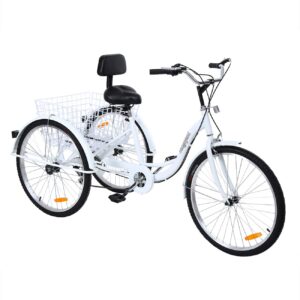 iglobalbuy 26 inch adult tricycles series 7 speed 3 wheel bikes for adult tricycle trike cruise bike large size basket for recreation, shopping,exercise men's women's bike