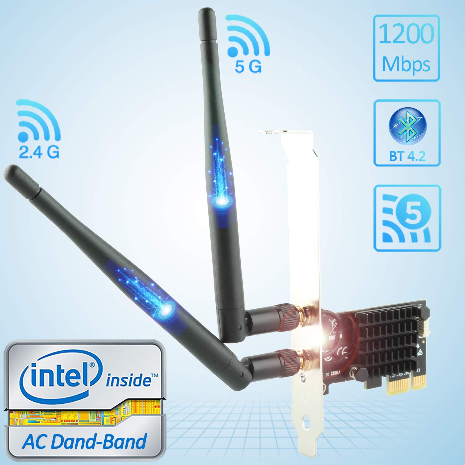 Ubit AC1200 PCIe WiFi Card for PC with BT 4.2 | Dual Band Wireless Network Adapter WiFi Card with Heat Sink Technology | for Gaming, Browsing, Streaming etc