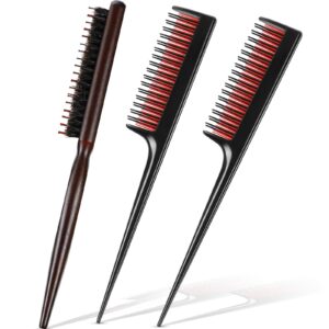 3 pieces teasing comb for women include 2 triple teasing comb rat tail combs and boar bristle brushes comb for stylist men backcombing slicking curly thick wet hair