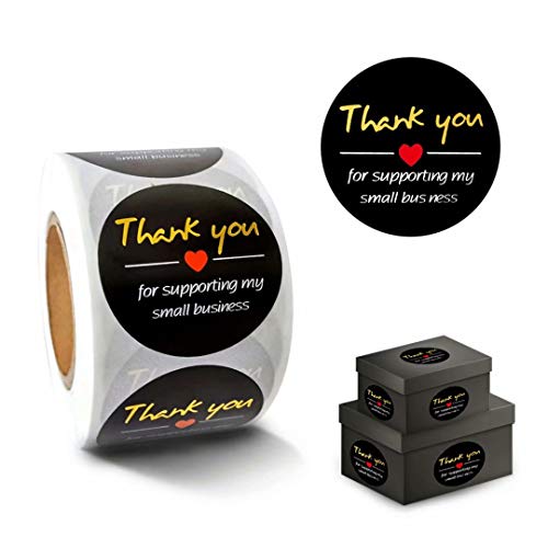 Stickers Roll Black Thank You Golden Font 1.5" Round Stickers Labels Stamp Classy Retro for Business 1 Roll 500