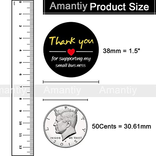 Stickers Roll Black Thank You Golden Font 1.5" Round Stickers Labels Stamp Classy Retro for Business 1 Roll 500