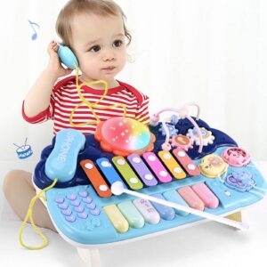 musical toys for toddlers 1-3 6 in 1 multifunction baby musical toys piano drum set xylophone bead maze gear kids phone toys electronic learning toys for baby infant toddler birthday gifts for kids