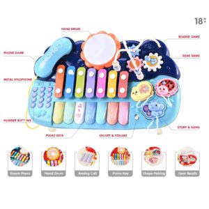 Musical Toys for Toddlers 1-3 6 in 1 Multifunction Baby Musical Toys Piano Drum Set Xylophone Bead Maze Gear Kids Phone Toys Electronic Learning Toys for Baby Infant Toddler Birthday Gifts for Kids