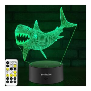 yeeseejee shark toys,shark night light with 7 colors adjustable timer remote control shark toys for boys birthday gifts for girls age 5 6 7 8 9 year old boys gifts (shark 7cb)