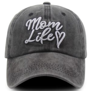 Splash Brothers Customized Mom Life Heart Ponytail Hats for Women, Funny Adjustable Washed Cotton 3D Embroidered Baseball Cap for Mom Mama Grandma