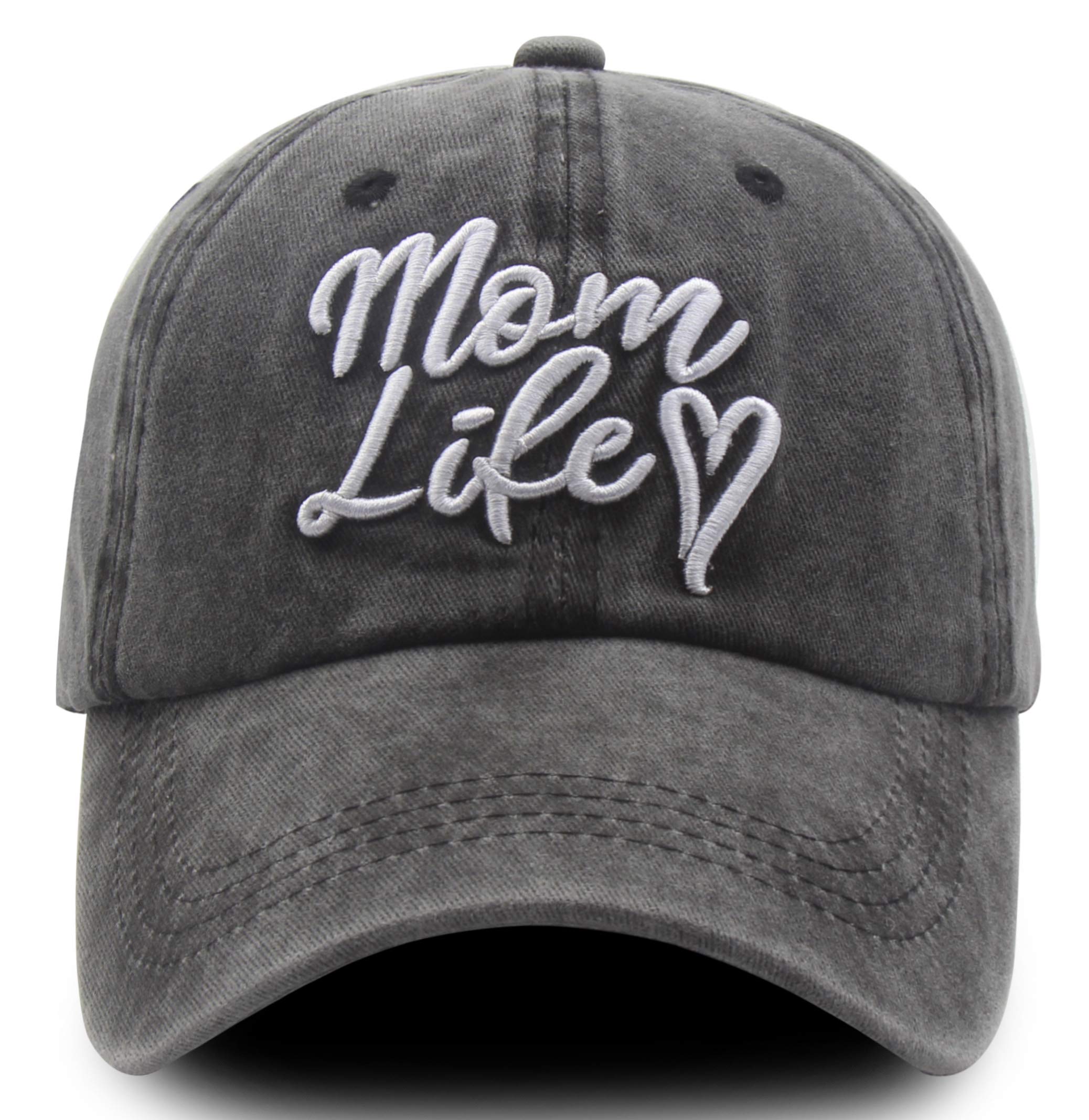 Splash Brothers Customized Mom Life Heart Ponytail Hats for Women, Funny Adjustable Washed Cotton 3D Embroidered Baseball Cap for Mom Mama Grandma