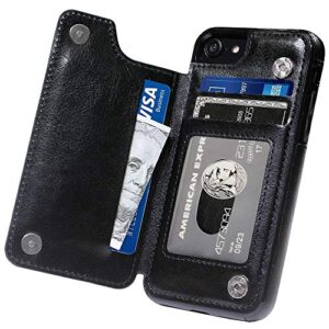 midola wallet case iphone 7 8 se (2020) with card holder cover cell phone leather protective purse 4.7 inch black