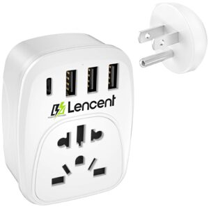lencent world to us plug adapter with 3 usb & 1 pd type-c quick fast charger ports, type b european eu europe/uk/australia/china to usa american canada japan outlet power adaptor travel plug converter