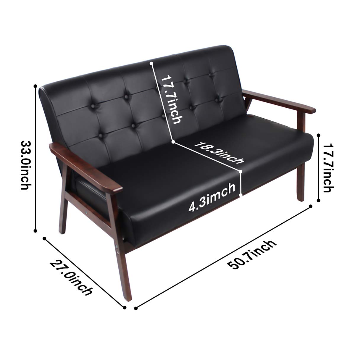 AODAILIHB Sofa Sets Living Room Couch Set Office Home Furniture Mid-Century Modern Faux Leather Wooden 2-Seater Loveseat Sturdy Wood Frame Lounge Chairs (2, Black)