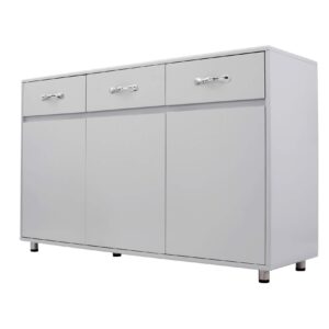 3 Drawer Storage Cabinet, 3 Doors Side Table with Drawer & Two Shelves Inside, Storage Idle Items Cabinet/Organization Cabinet for Home Office Living Room Kitchen Bedroom (3 Door Gray)