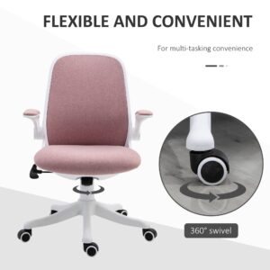 Vinsetto Linen-Touch Fabric Office Chair Swivel Task Chair with Adjustable Lumbar Support, Height and Flip-up Arms, Pink