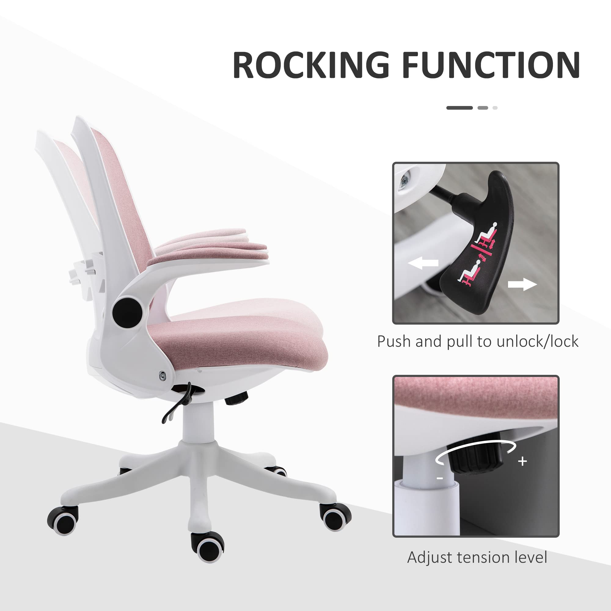 Vinsetto Linen-Touch Fabric Office Chair Swivel Task Chair with Adjustable Lumbar Support, Height and Flip-up Arms, Pink