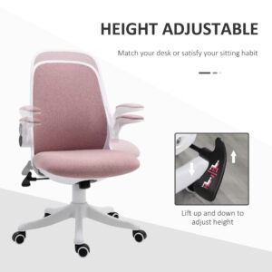 Vinsetto Linen-Touch Fabric Office Chair Swivel Task Chair with Adjustable Lumbar Support, Height and Flip-up Arms, Pink