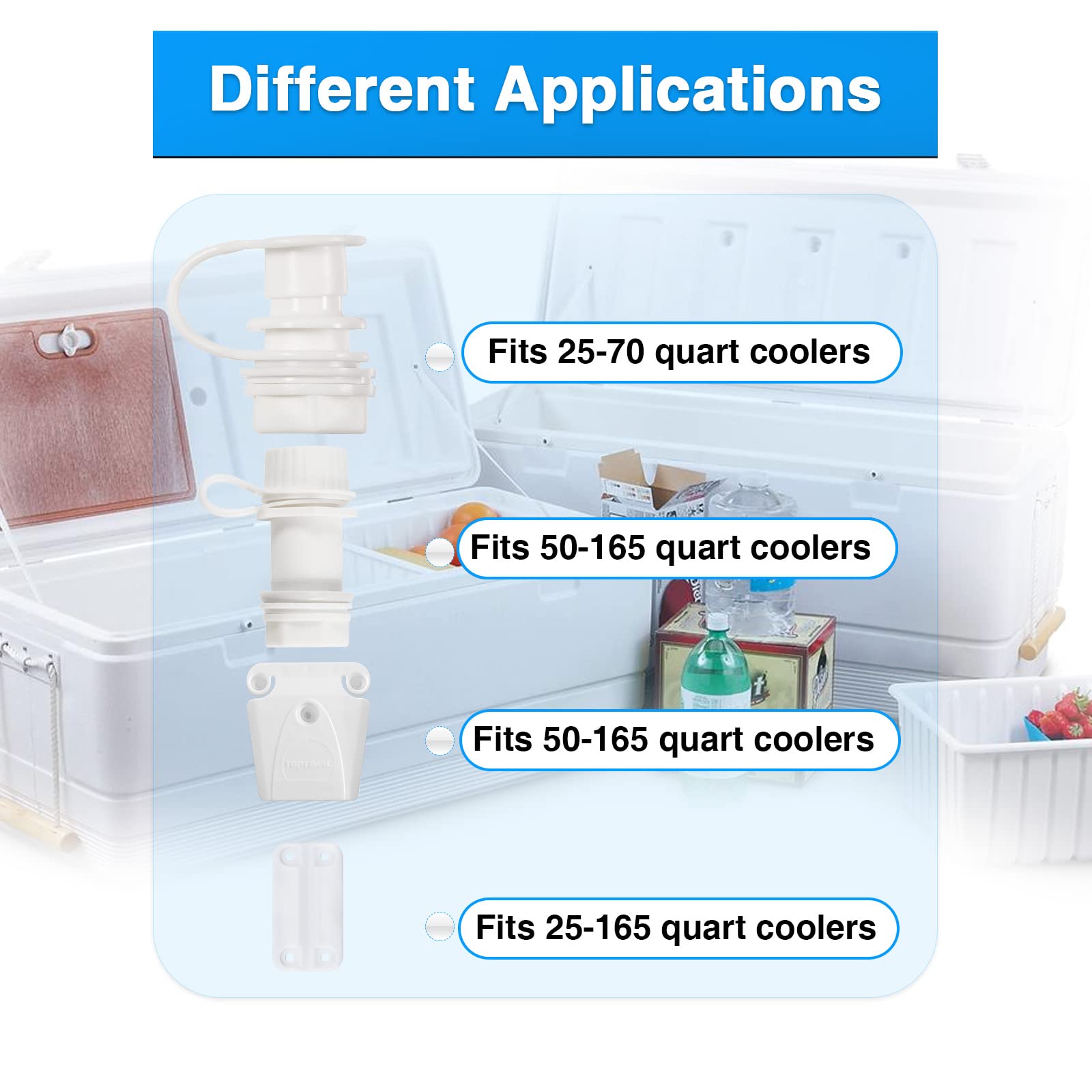 Cooler Replacement Parts Kit, Ice Chest Plastic Hinges, Threaded and Triple-Snap Drain Plug, Latches and Stainless Steel Screws Combo, Plastic Cooler Replacement Set