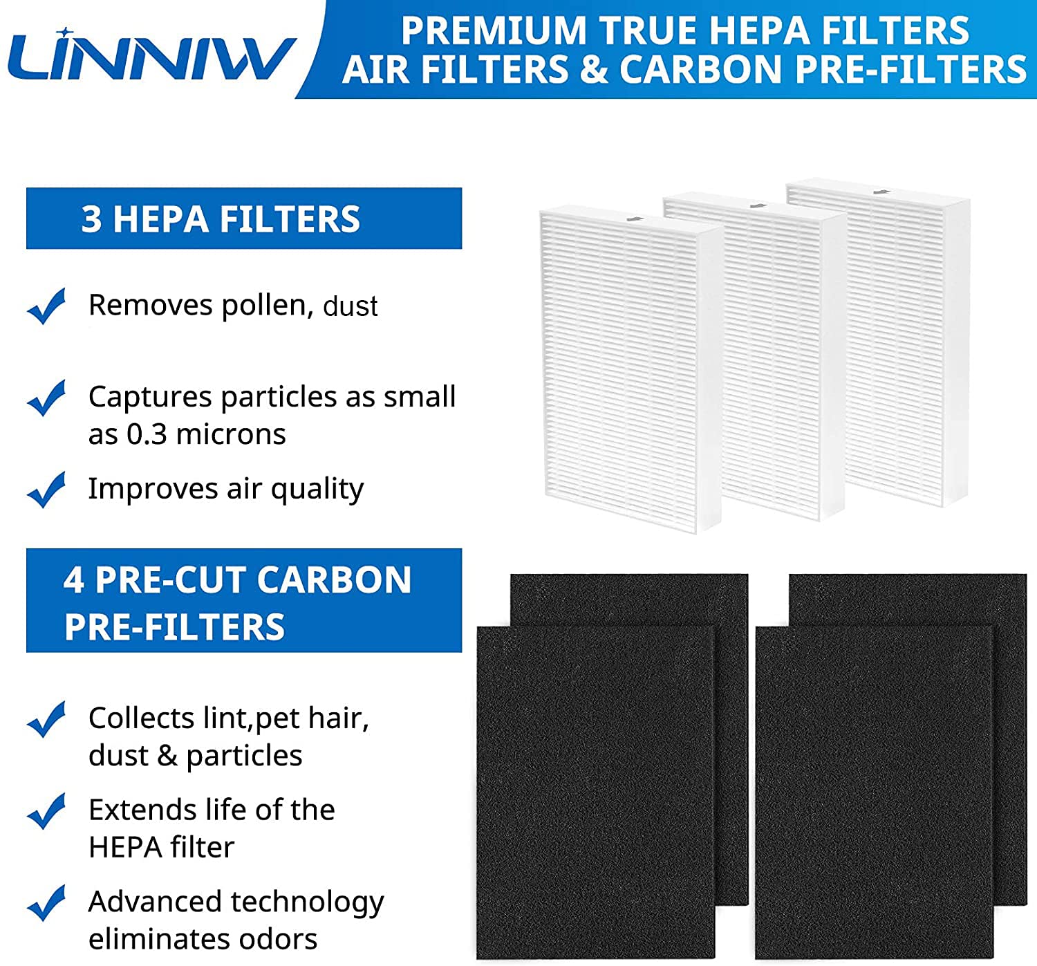 HPA300 HEPA Filter R for Honeywell HPA300 Replacement Filters - 3 HPA300 Filters & 4 Pre-Cut Pre-Filters Compatible with Honeywell Filters R and HRF-R3, HRF-R2, HRF-R1, HRF-AP1