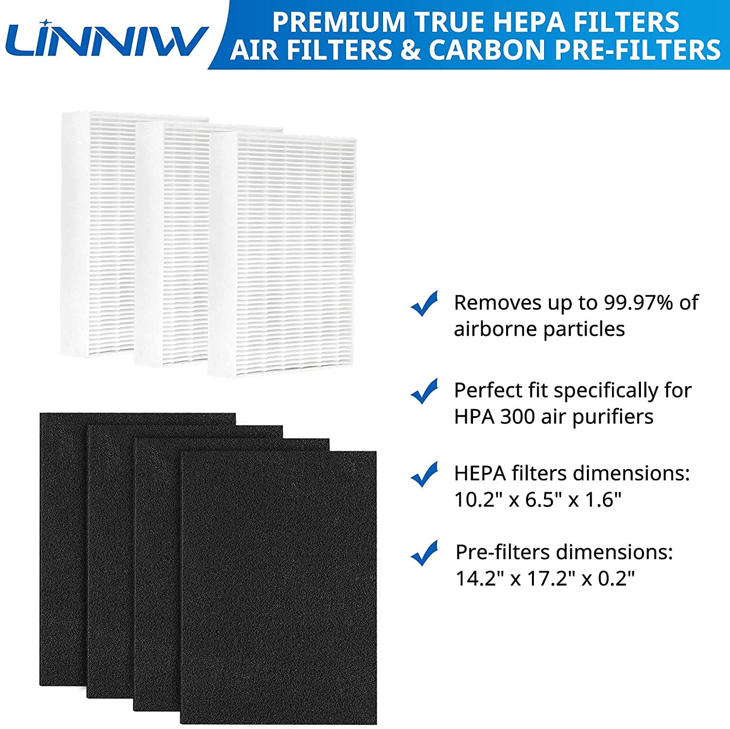 HPA300 HEPA Filter R for Honeywell HPA300 Replacement Filters - 3 HPA300 Filters & 4 Pre-Cut Pre-Filters Compatible with Honeywell Filters R and HRF-R3, HRF-R2, HRF-R1, HRF-AP1