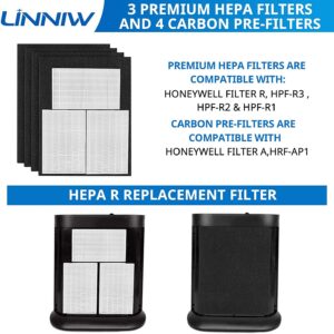 HPA300 HEPA Filter R for Honeywell HPA300 Replacement Filters - 3 HPA300 Filters & 4 Pre-Cut Pre-Filters Compatible with Honeywell Filters R and HRF-R3, HRF-R2, HRF-R1, HRF-AP1