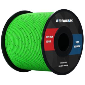 WEREWOLVES Reflective 550&176 lb Paracord - Nylon, Rope Roller,7&3 Strand Utility Parachute Cord for Camping Tent, Outdoor Packaging