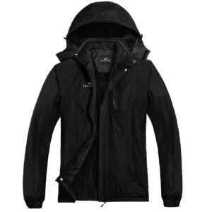 whatwears men's winter coats waterproof ski jacket for men snow coat windproof mountain jackets with hooded, black, m