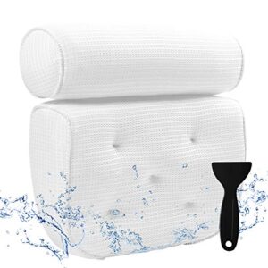 omystyle bath pillow for tub, bathtub pillows with soft 5d air mesh & 5 large suction cups, quick dry spa bath pillow for neck, head, shoulder and back support - soft, non-slip, extra thick