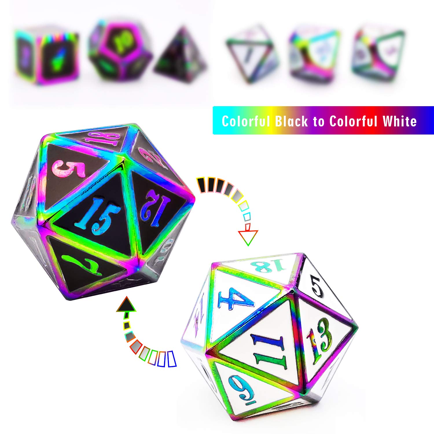 HAOMEJA Color Changing Temperature Metal DND dice kit, D&D dice Set Role Playing Dice Dungeons and Dragons Black Transition White