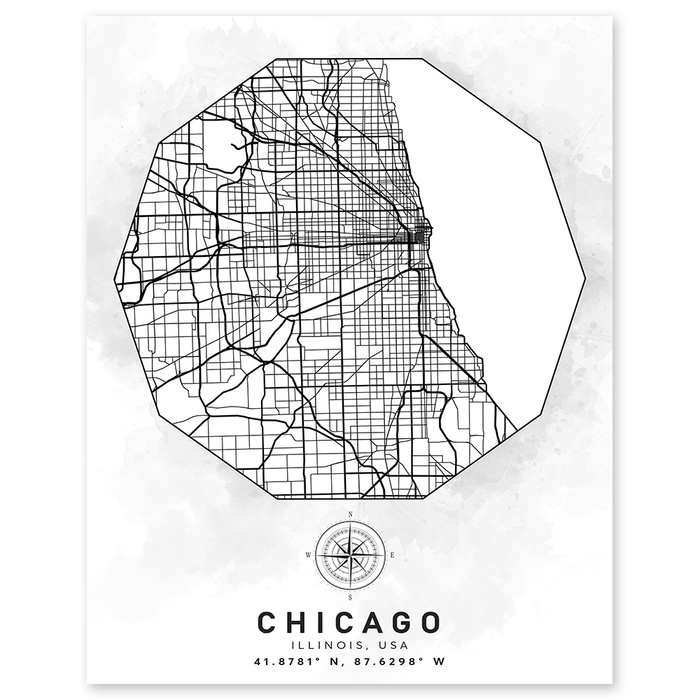 Chicago Illinois Aerial Street Map Wall Print - Geography Classroom Decor