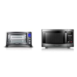 toshiba ac25cew-bs digital toaster oven, black stainless steel & em925a5a-bs microwave oven with sound on/off eco mode and led lighting, 0.9 cu. ft/900w, black stainless steel
