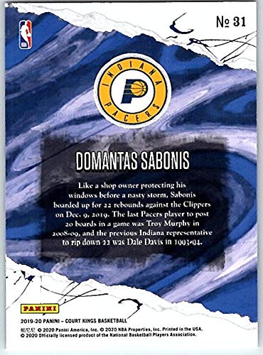 2019-20 Panini Court Kings Basketball #31 Domantas Sabonis Indiana Pacers Official NBA Trading Card From Panini America