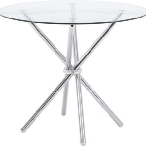 Modern Round Dining Table with Clear Tempered Glass Top, 4 Chrome Legs Kitchen Table for 2 or 4 Person,Round Dining Table Furniture for Home Office Kitchen Dining Room(W 35.4 x L 35.4 x H 29.5 inch)