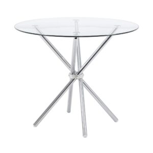 Modern Round Dining Table with Clear Tempered Glass Top, 4 Chrome Legs Kitchen Table for 2 or 4 Person,Round Dining Table Furniture for Home Office Kitchen Dining Room(W 35.4 x L 35.4 x H 29.5 inch)