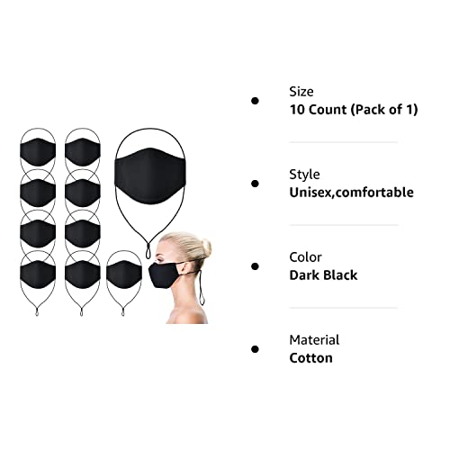 Vstarner Face Masks, Black Fashion Face Mask 3-Ply Mask Clips to Protect Ears Unisex Reusable Washable for Adjustable Ear Strapes 10 PCS