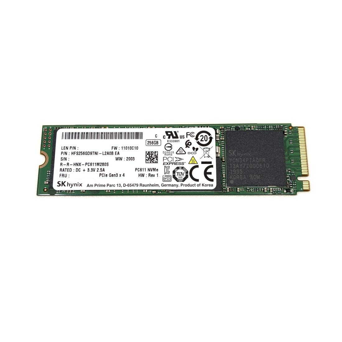 Hynix SK SSD 256GB PC611 M.2 2280 PCIe Gen3 x4 NVMe HFS256GD9TNI Solid State Drive