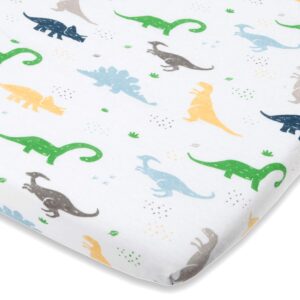 joey + joan pack and play sheet fitted – compatible with 4moms breeze plus playard & breeze go playard – fits up to 30 x 43 inch mattress without bunching – dinosaur