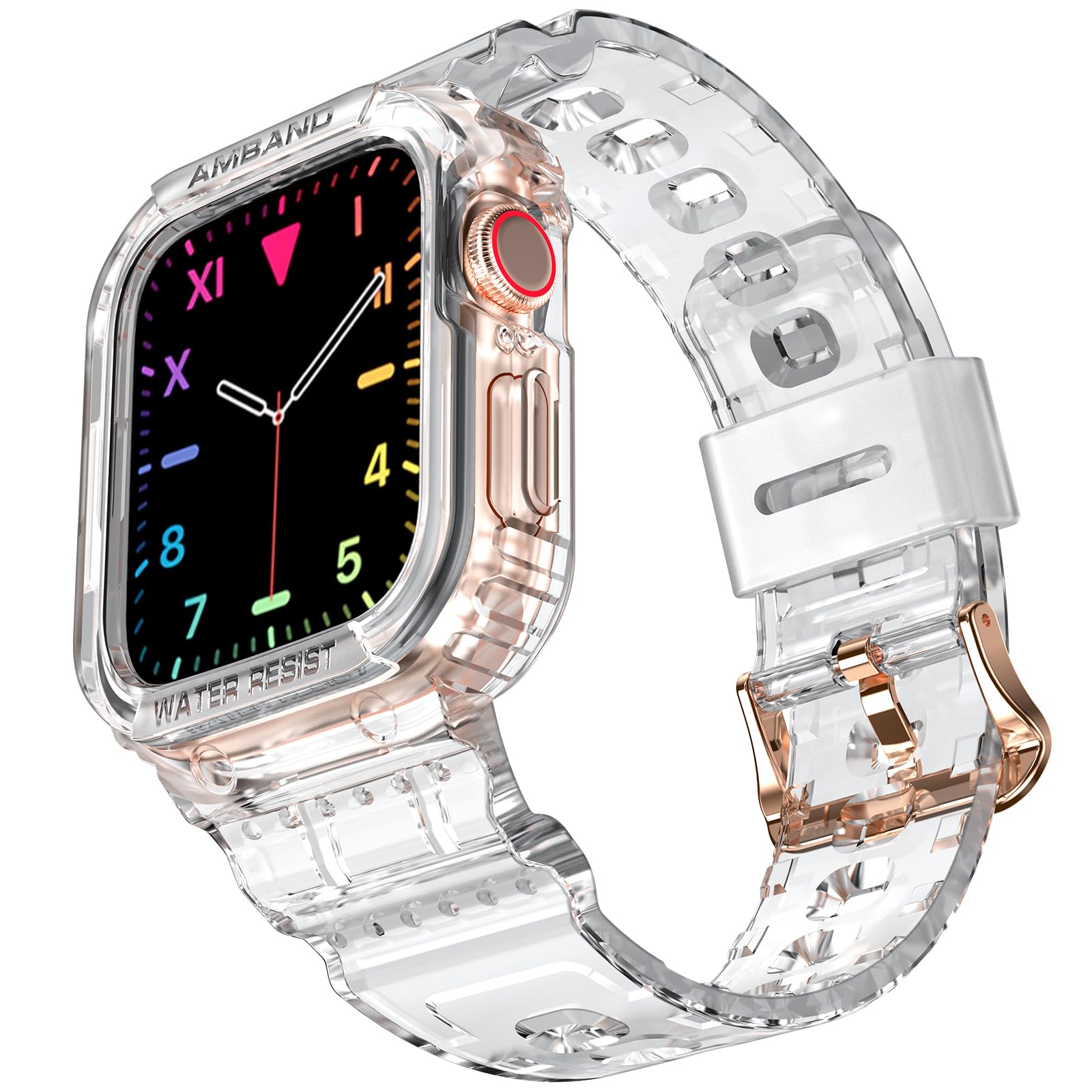 amBand Compatible for Apple Watch Clear Band 41mm 40mm 38mm with Case, Women Cute Girl Crystal Sport Clear Jelly Protective Cover Bumper with Strap for iWatch Series SE 9 8 7 6 5 4 3 2 1 Transparent