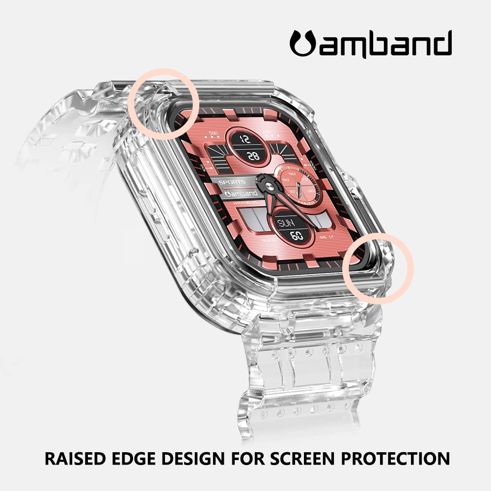 amBand Compatible for Apple Watch Clear Band 41mm 40mm 38mm with Case, Women Cute Girl Crystal Sport Clear Jelly Protective Cover Bumper with Strap for iWatch Series SE 9 8 7 6 5 4 3 2 1 Transparent