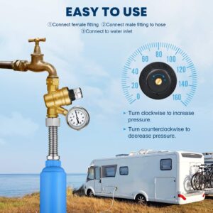 Kohree RV Water Filter Inline Water Filter Reduces Chlorine and Adjustable RV Water Pressure Regulator Valve with Gauge