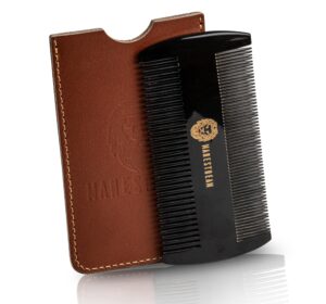 premium 100% oxhorn dual-action beard comb with genuine leather case – the perfect beard grooming gift for men by man & mane.