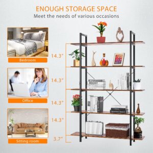 VIVOHOME 5-Tier Bookshelf, Industrial Bookcase, Open Storage Display Rack, Stable Metal Frame, Organizer Shelf for Living Room, Bedroom, Home Office